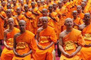 Hair Loss - Image of a large group of bald/shaven monks